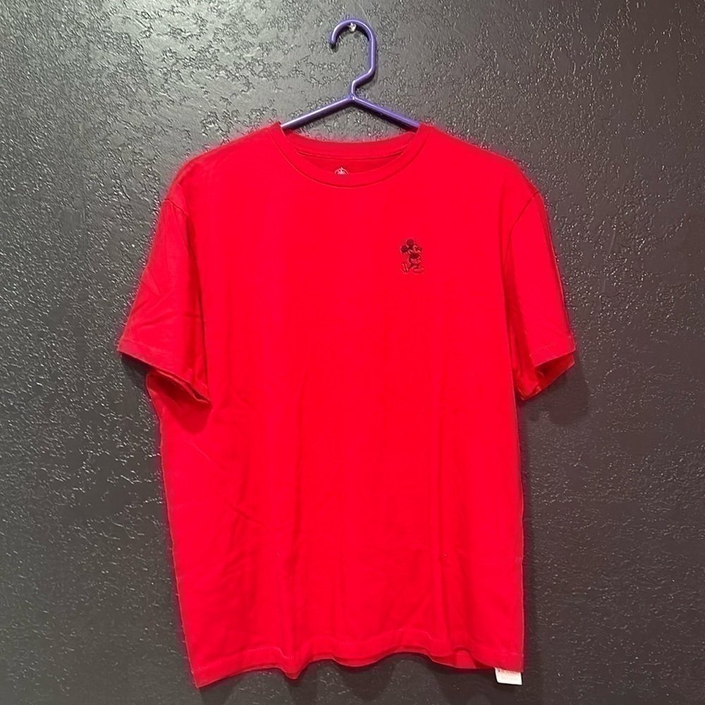 Disney Parks Red Embroidered Mickey Mouse Unisex Crew T-Shirt Adult Large Soft